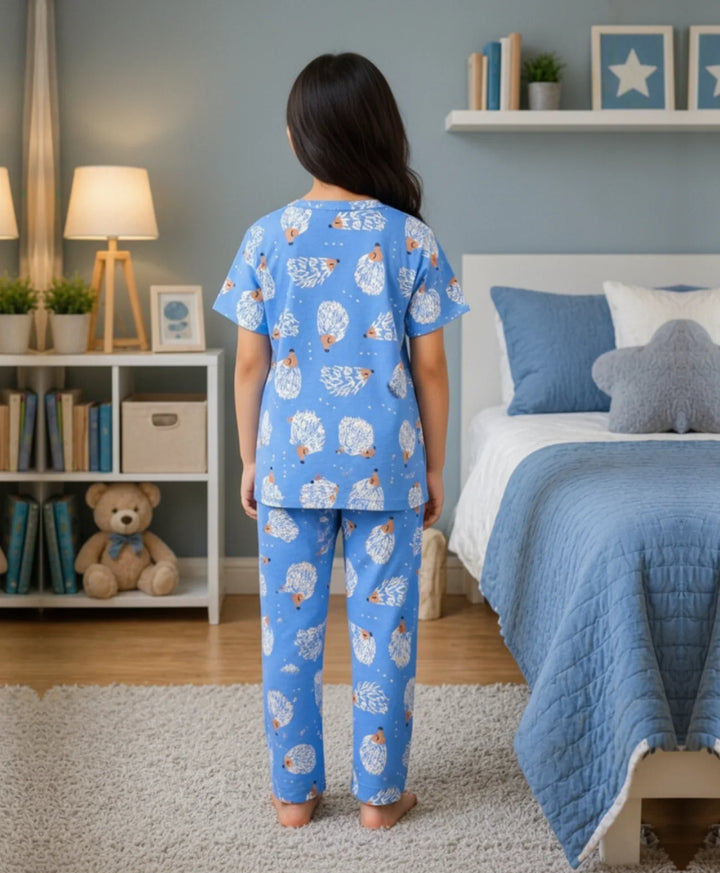 Hedgehog Girls Short Sleeve Pyjama Set - Blue