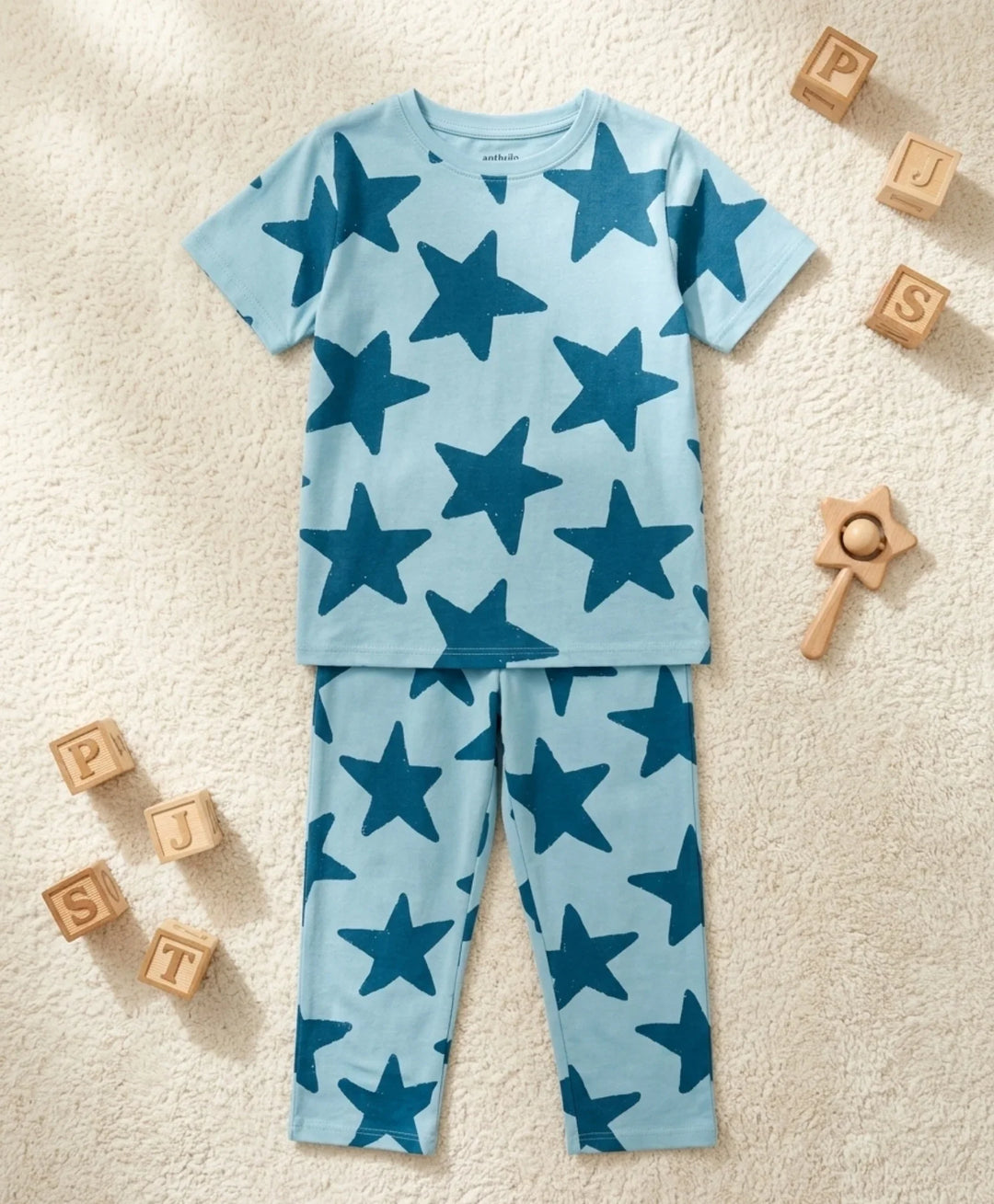 Blue Star Girls Short Sleeve Pyjama Set - Blue