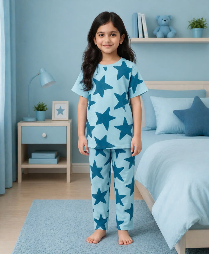 Blue Star Girls Short Sleeve Pyjama Set - Blue
