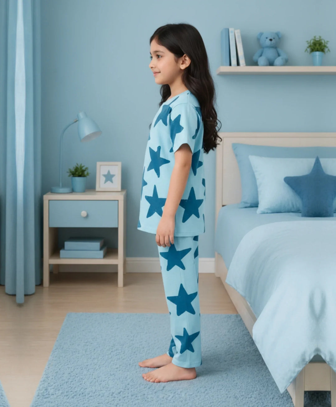 Blue Star Girls Short Sleeve Pyjama Set - Blue