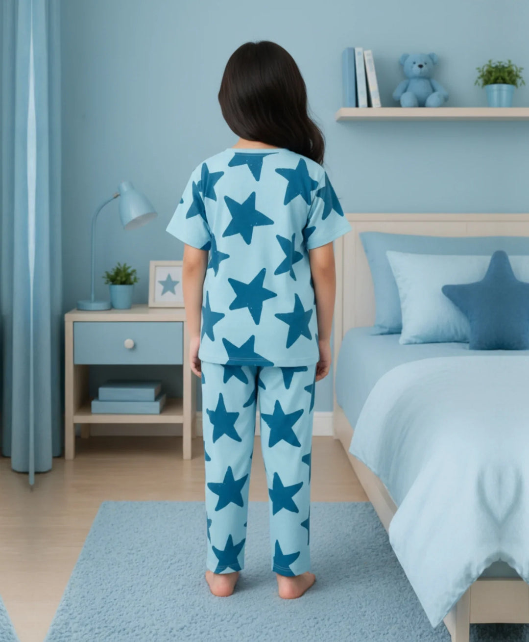 Blue Star Girls Short Sleeve Pyjama Set - Blue