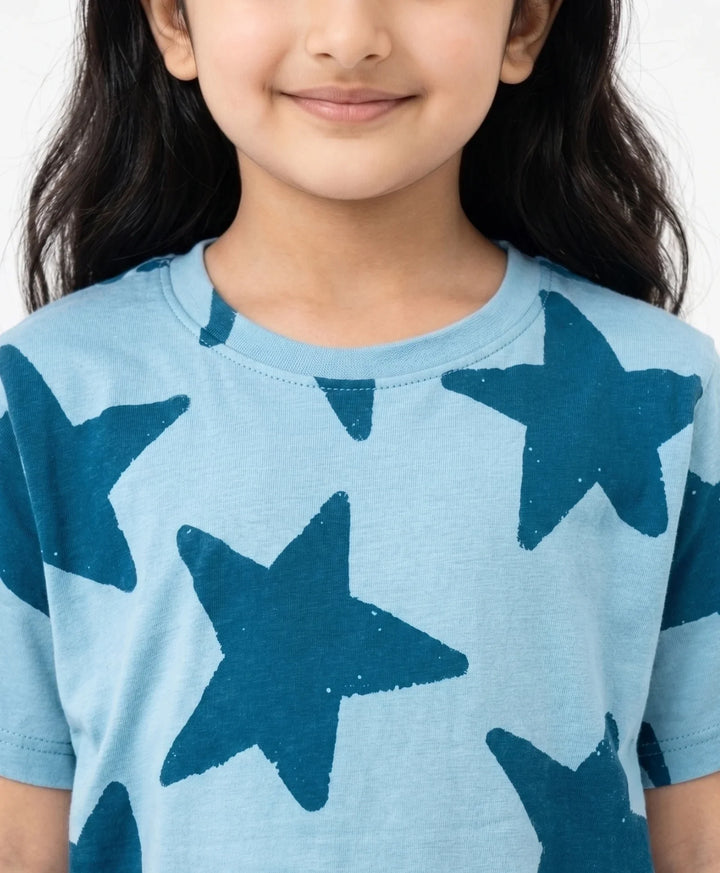 Blue Star Girls Short Sleeve Pyjama Set - Blue