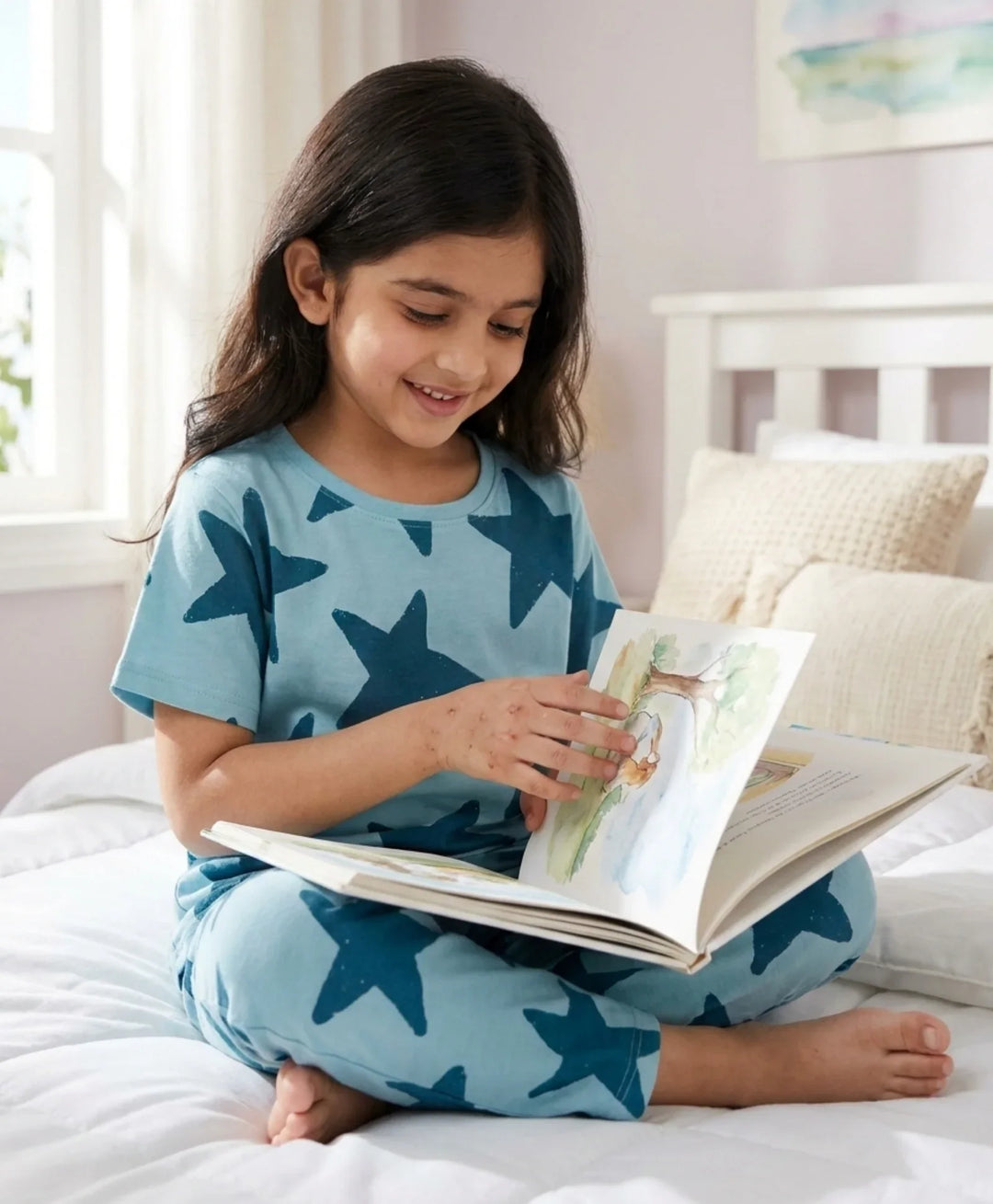 Blue Star Girls Short Sleeve Pyjama Set - Blue