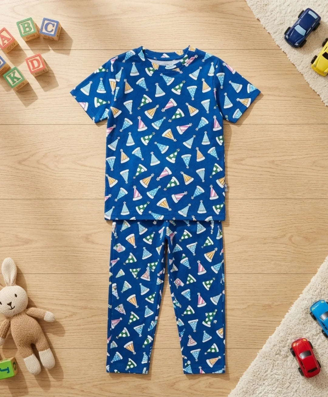Party Caps Blue Girls Short Sleeve Pyjama Set - Blue