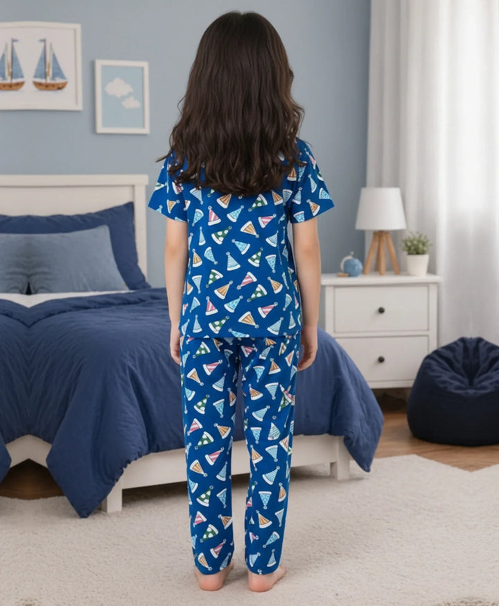 Party Caps Blue Girls Short Sleeve Pyjama Set - Blue