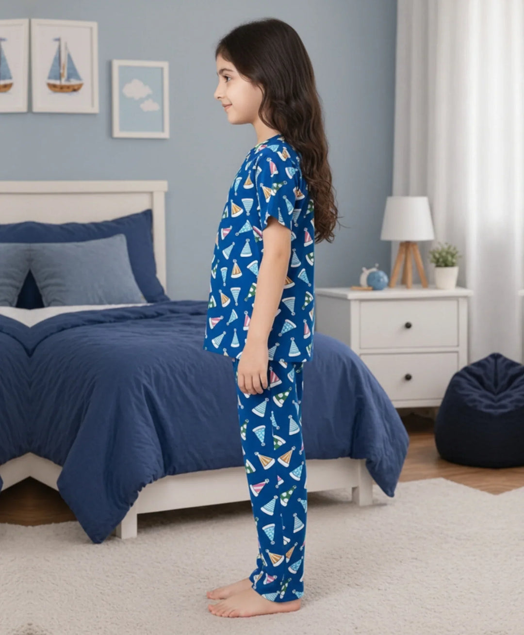 Party Caps Blue Girls Short Sleeve Pyjama Set - Blue