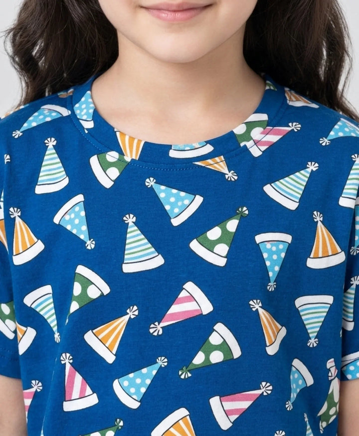 Party Caps Blue Girls Short Sleeve Pyjama Set - Blue