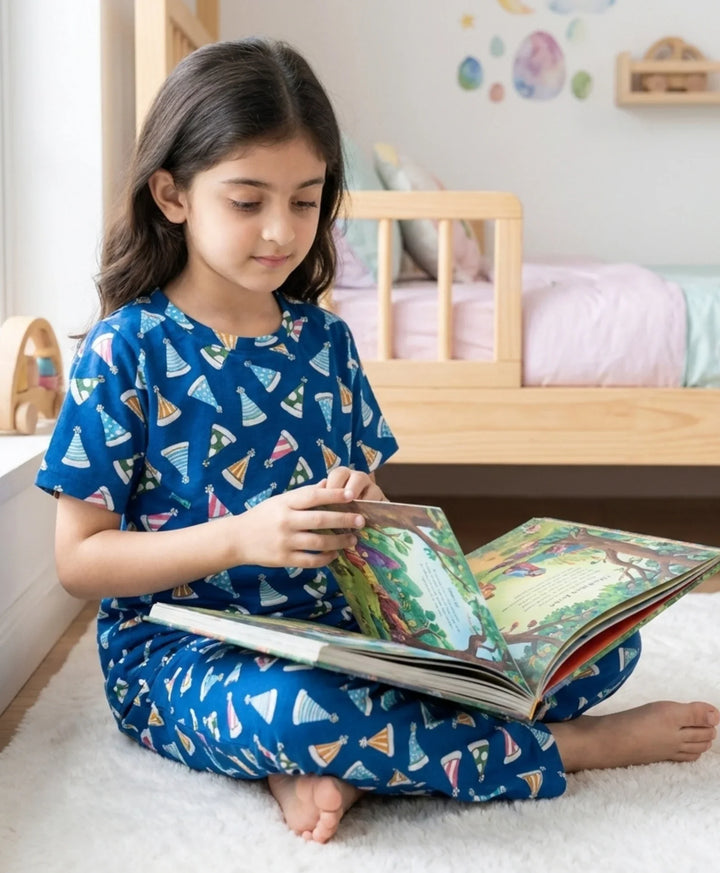 Party Caps Blue Girls Short Sleeve Pyjama Set - Blue