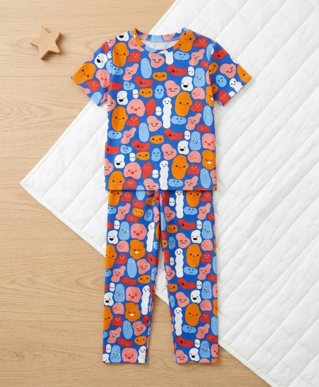 Happy Blobs Girls Short Sleeve Pyjama Set - Blue