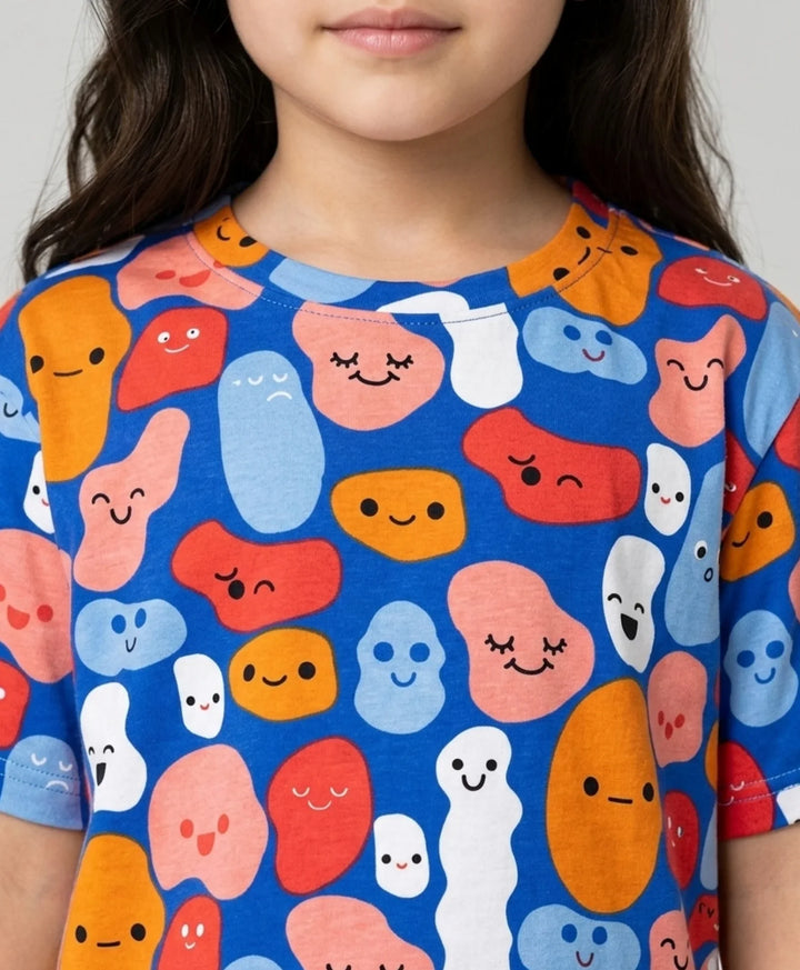 Happy Blobs Girls Short Sleeve Pyjama Set - Blue