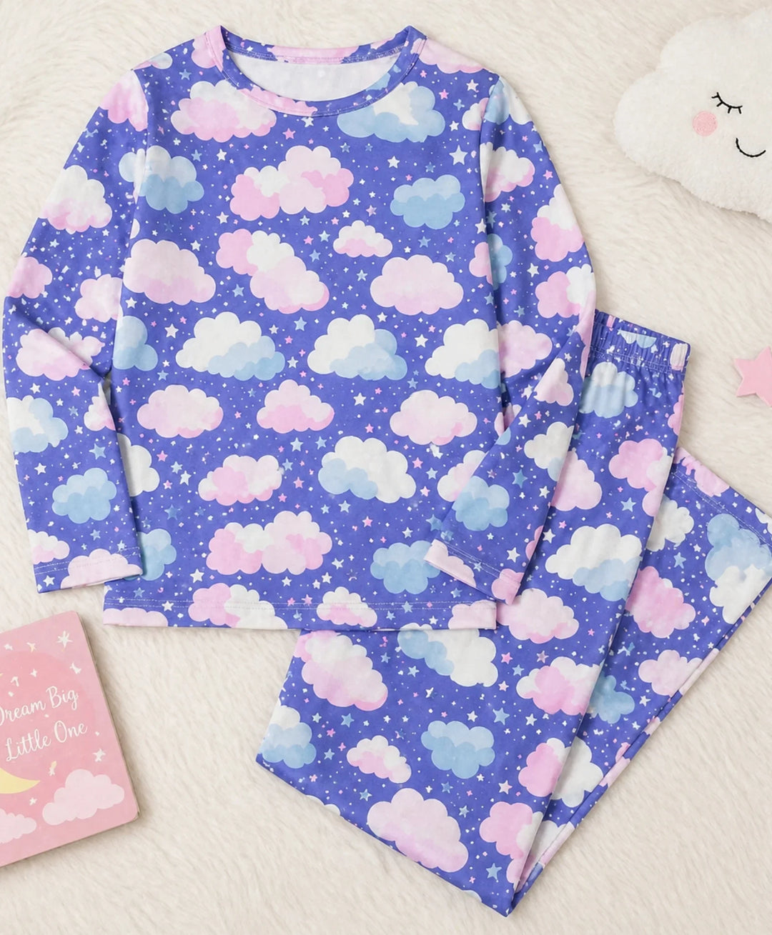 Purple Clouds Girls Long Sleeve Pyjama Set - Purple