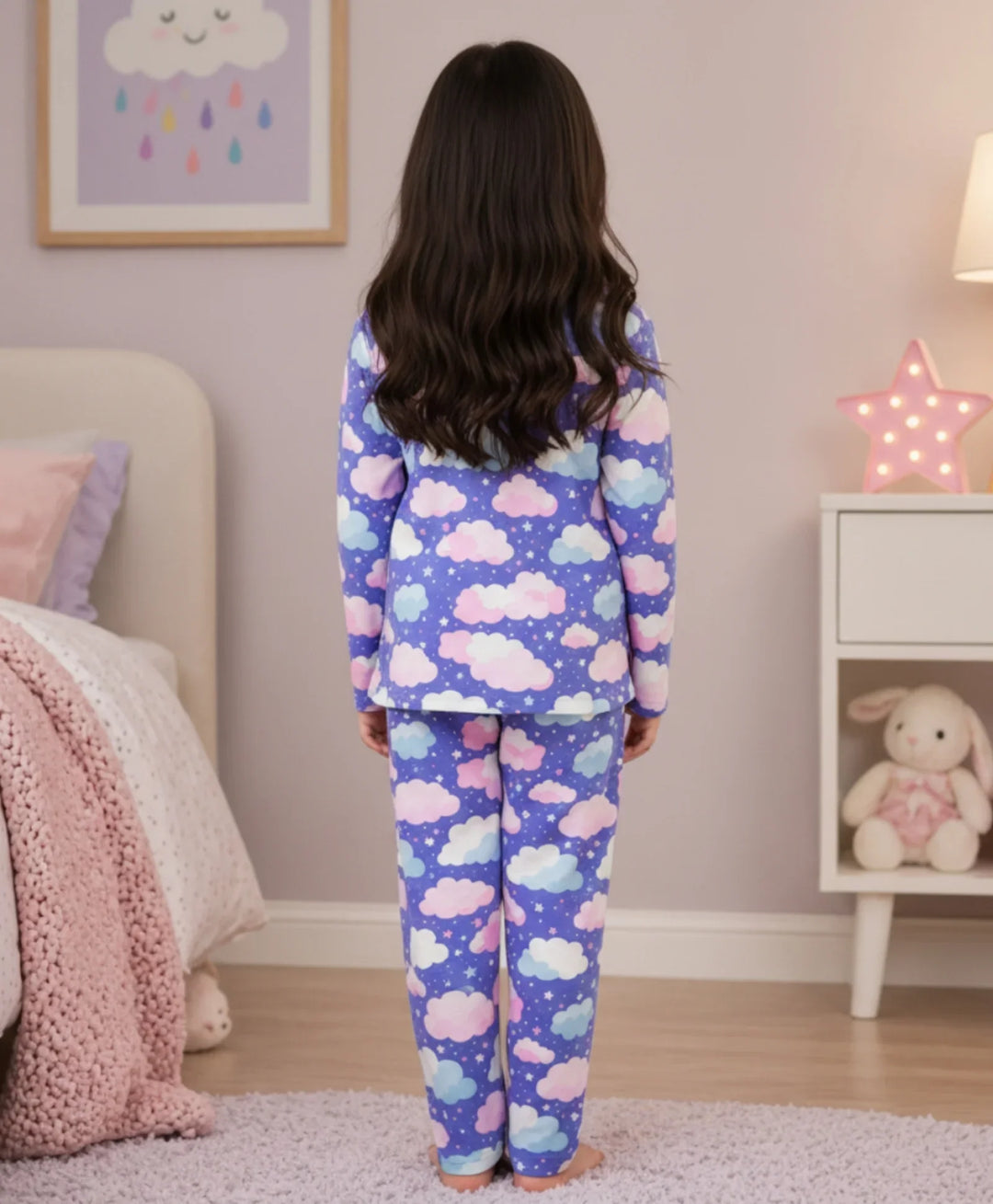 Purple Clouds Girls Long Sleeve Pyjama Set - Purple