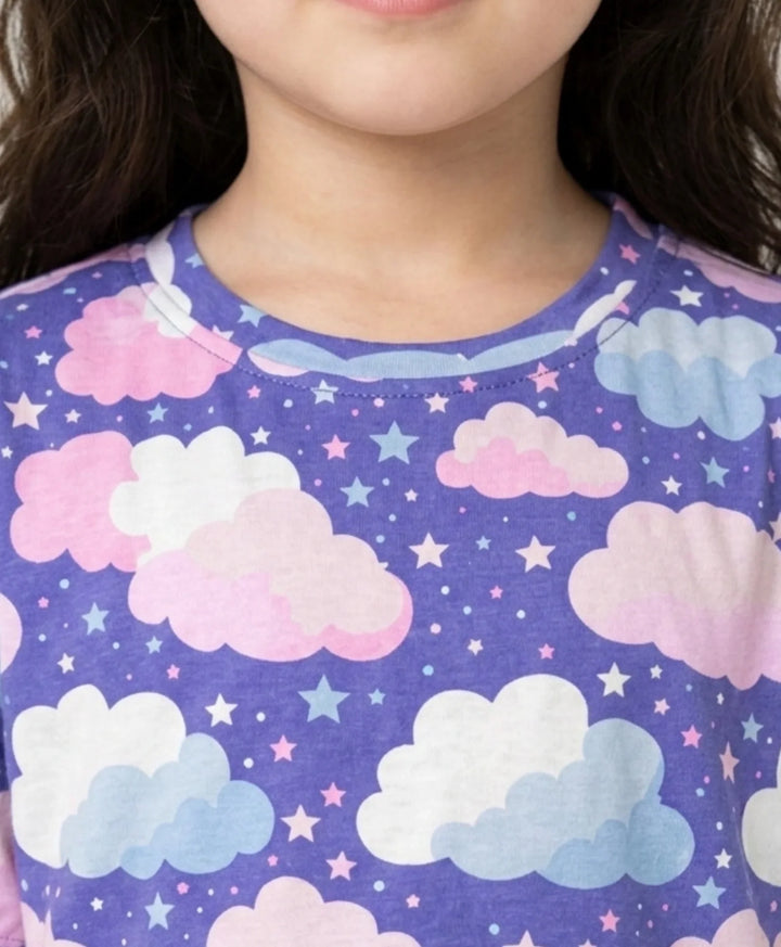 Purple Clouds Girls Long Sleeve Pyjama Set - Purple