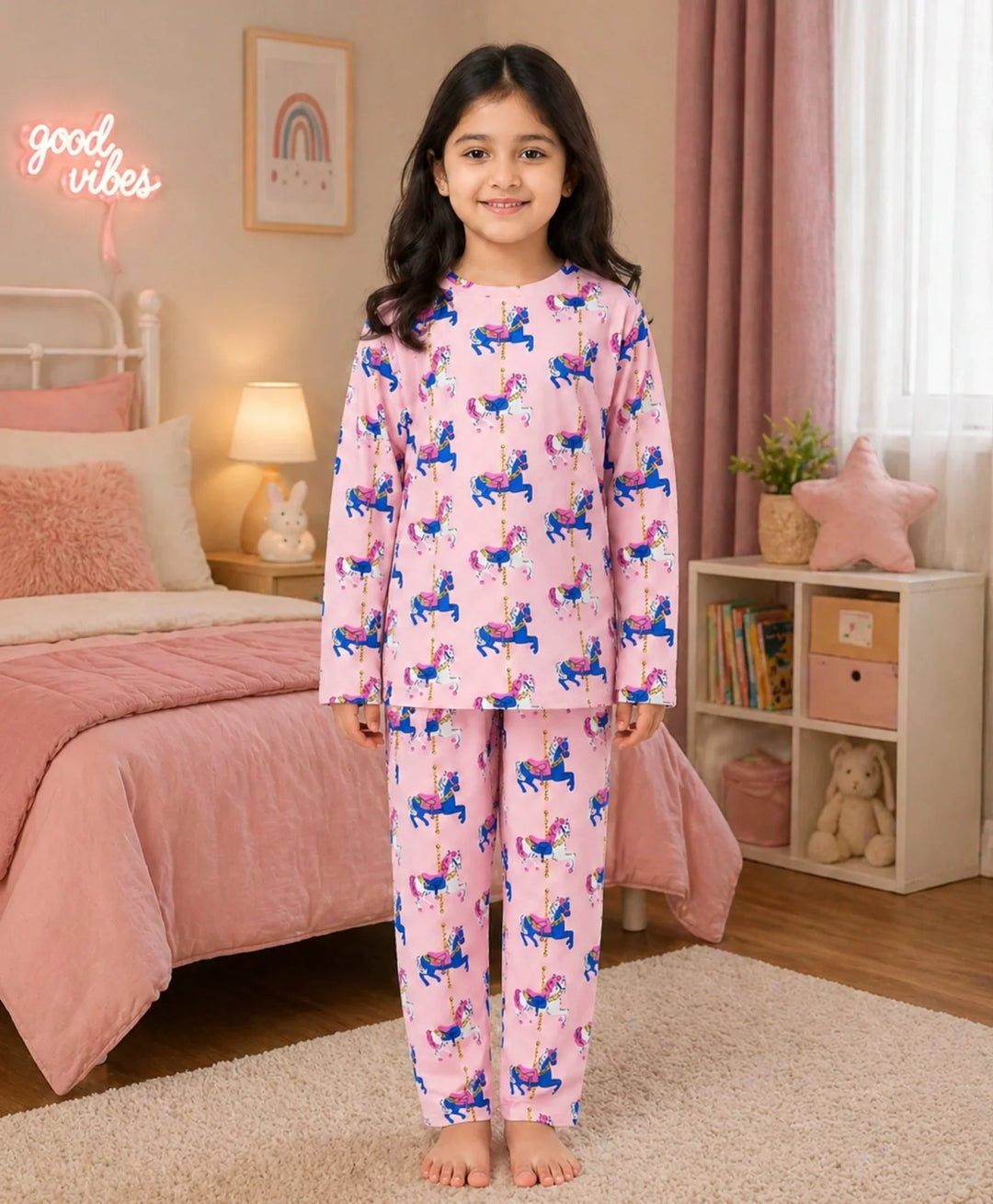 Dancing Unicorn Long Sleeve Pyjama Set - Pink