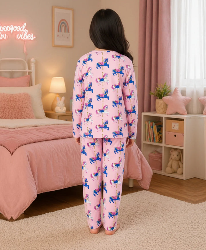 Dancing Unicorn Long Sleeve Pyjama Set - Pink