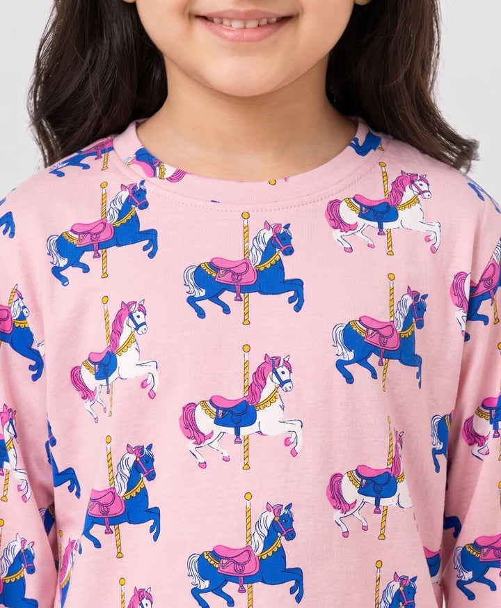 Dancing Unicorn Long Sleeve Pyjama Set - Pink