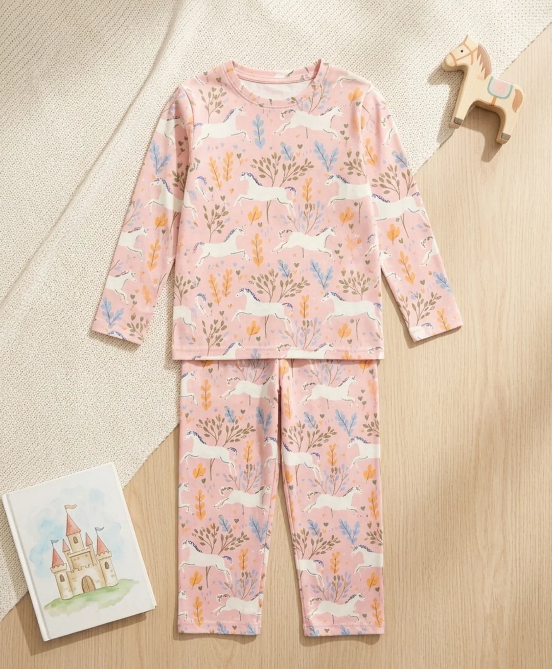 Unicorn Garden Girls Long Sleeve Pyjama Set - Pink