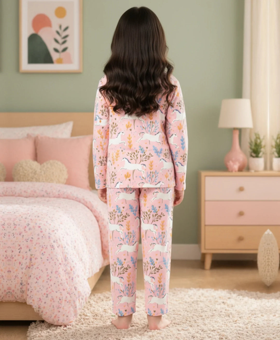 Unicorn Garden Girls Long Sleeve Pyjama Set - Pink