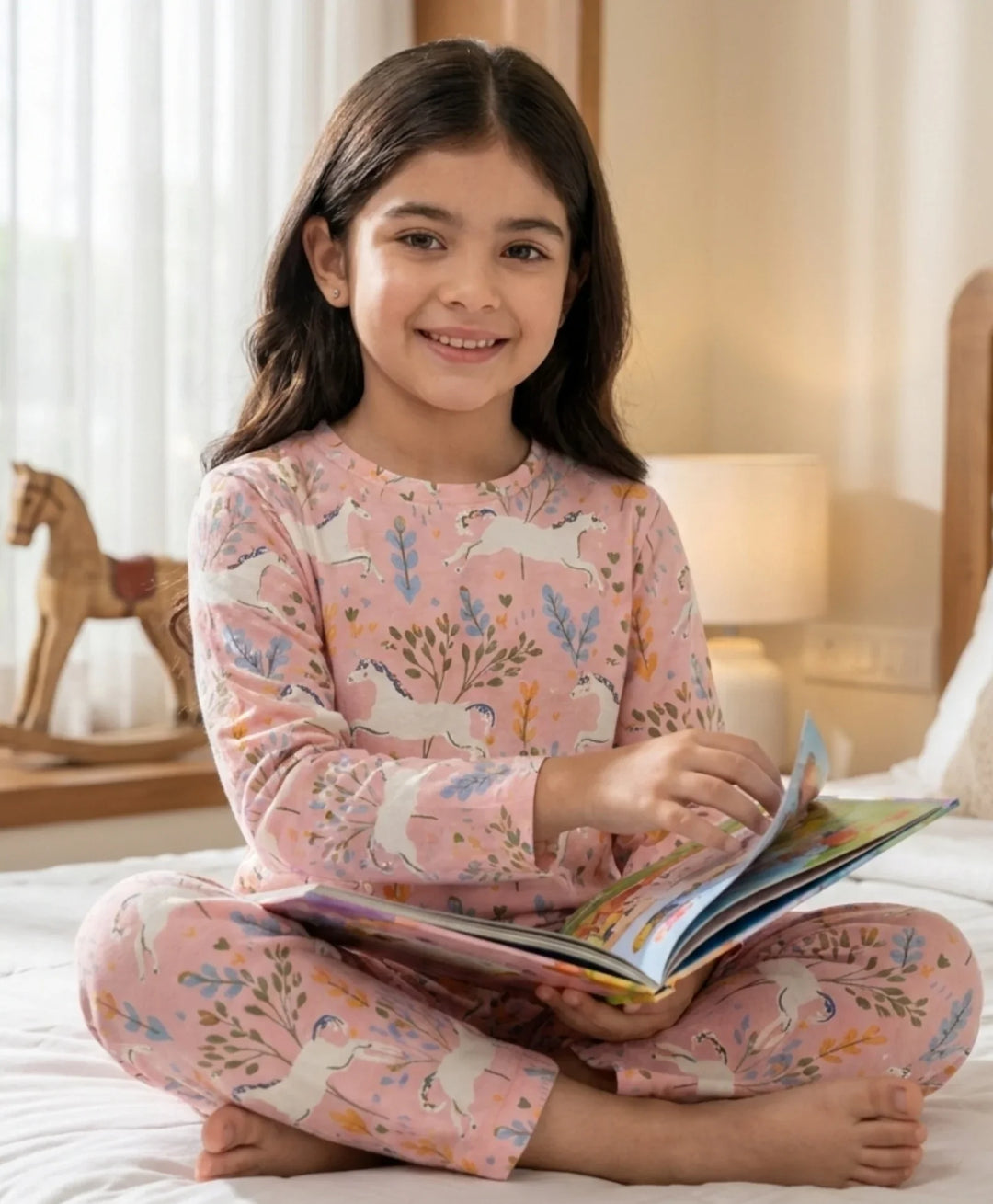 Unicorn Garden Girls Long Sleeve Pyjama Set - Pink