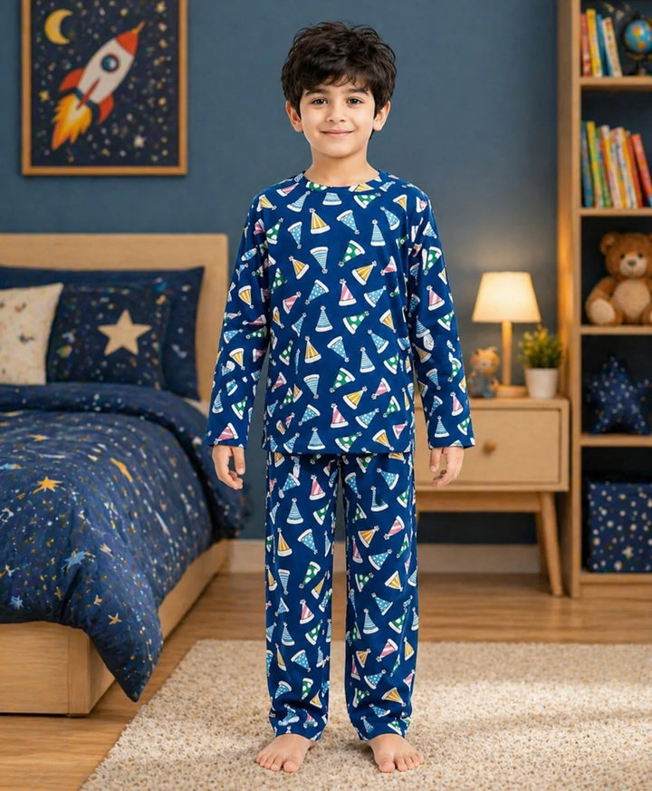 Party Caps Blue Long Sleeve Pyjama Set - Blue