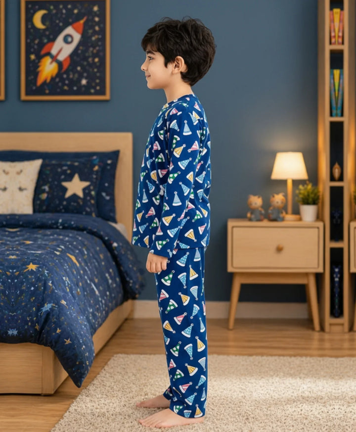 Party Caps Blue Long Sleeve Pyjama Set - Blue