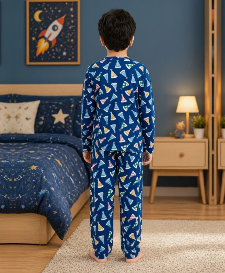Party Caps Blue Long Sleeve Pyjama Set - Blue