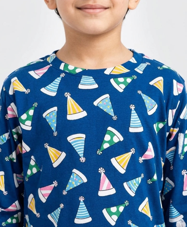 Party Caps Blue Long Sleeve Pyjama Set - Blue