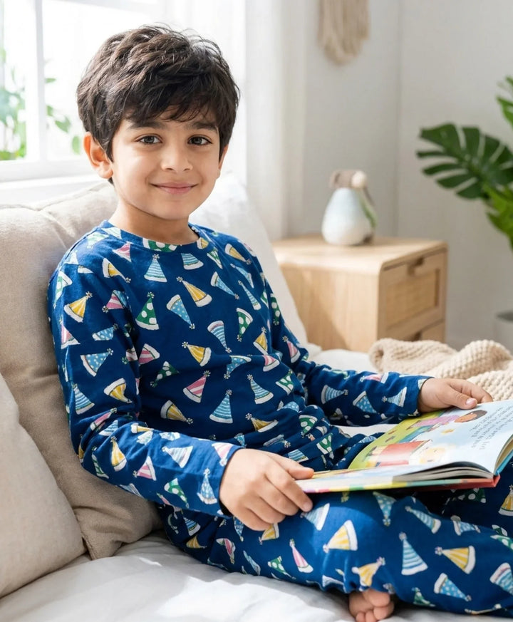 Party Caps Blue Long Sleeve Pyjama Set - Blue