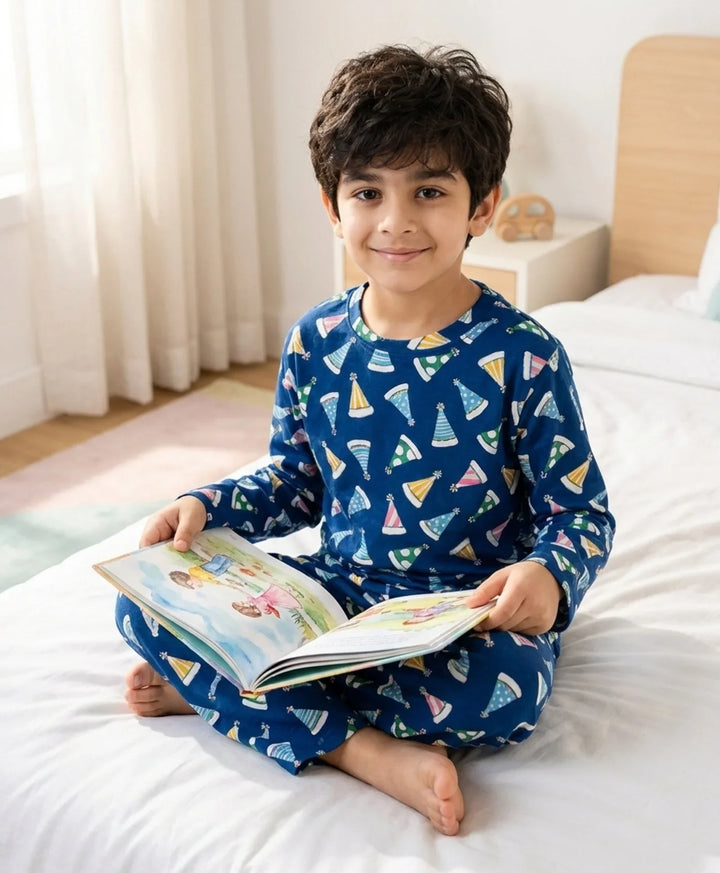 Party Caps Blue Long Sleeve Pyjama Set - Blue