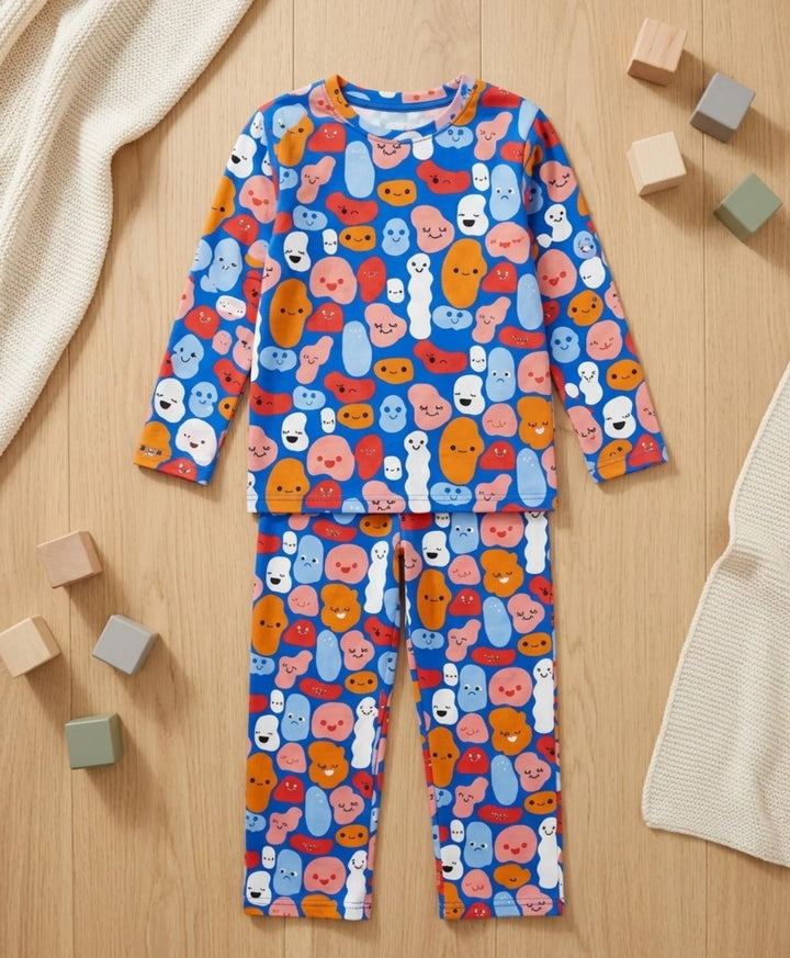Happy Blobs Long Sleeve Pyjama Set - Blue