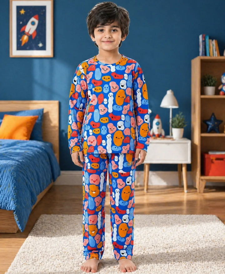 Happy Blobs Long Sleeve Pyjama Set - Blue