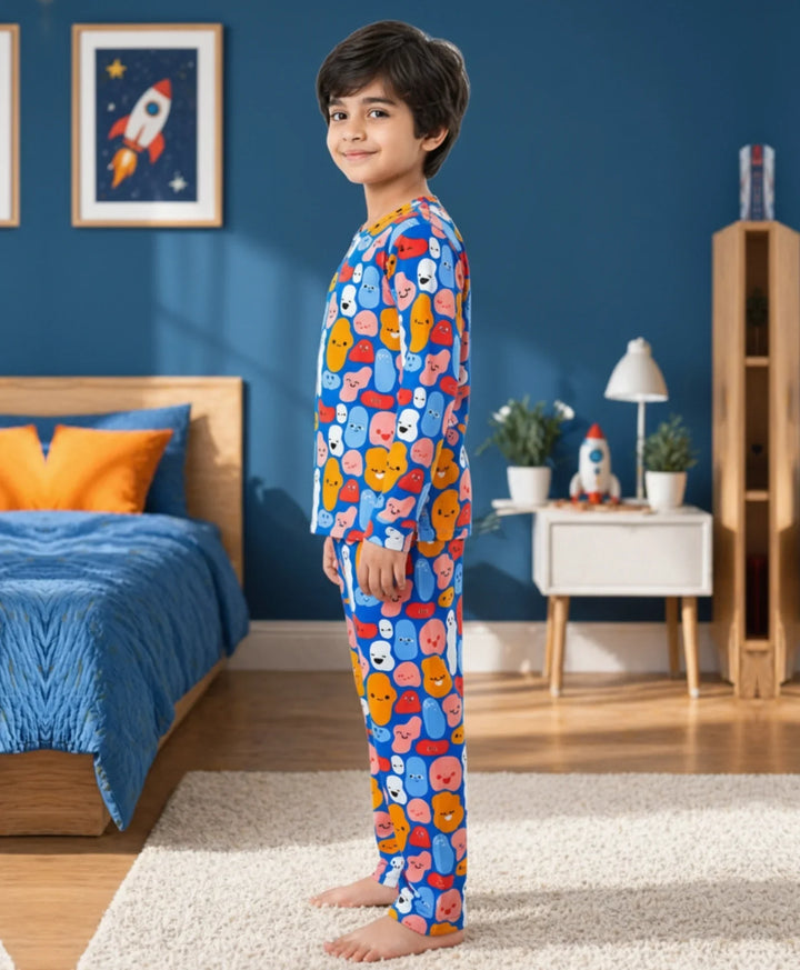 Happy Blobs Long Sleeve Pyjama Set - Blue