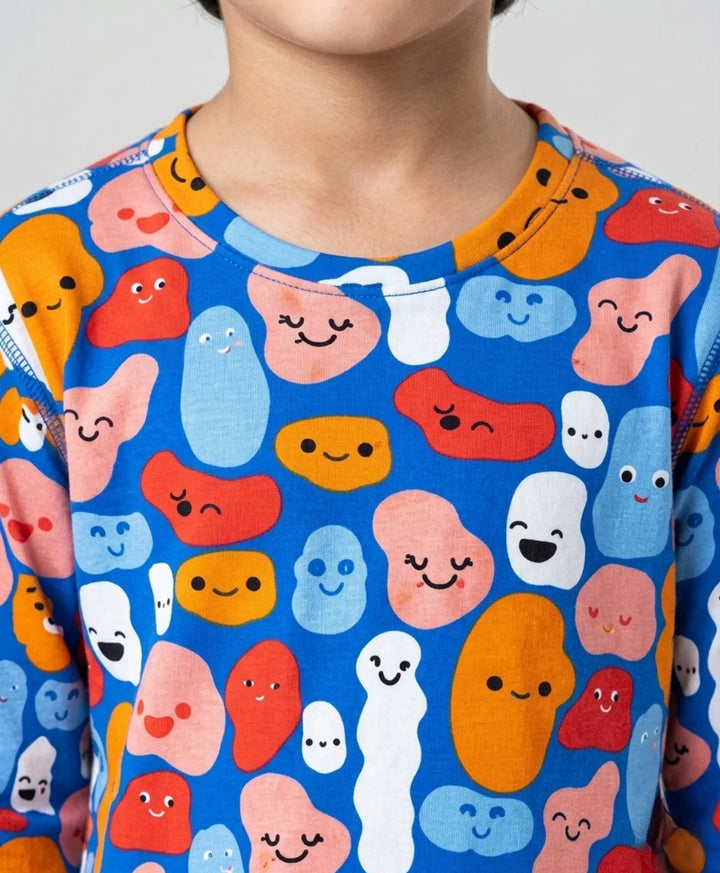 Happy Blobs Long Sleeve Pyjama Set - Blue