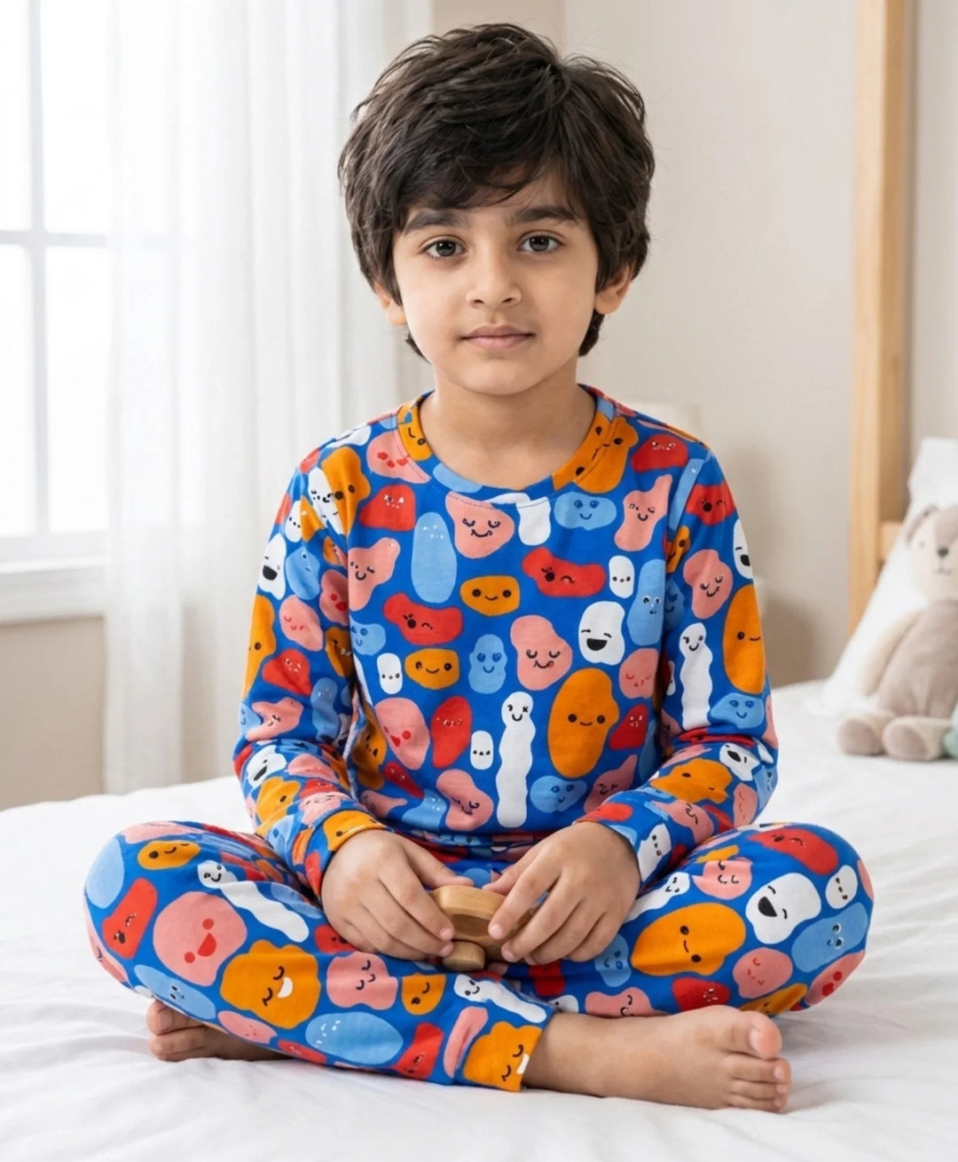 Happy Blobs Long Sleeve Pyjama Set - Blue