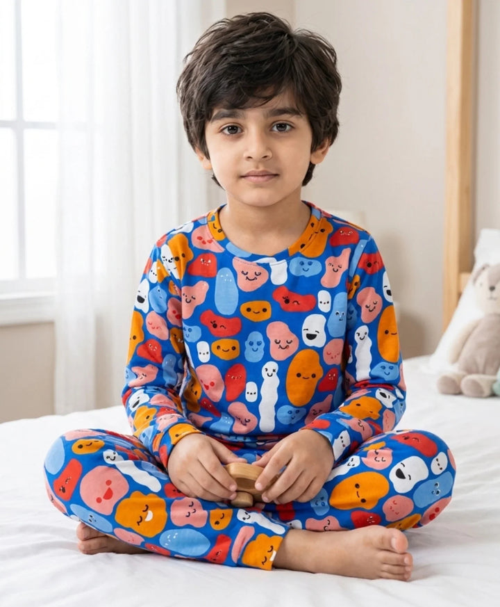 Happy Blobs Long Sleeve Pyjama Set - Blue