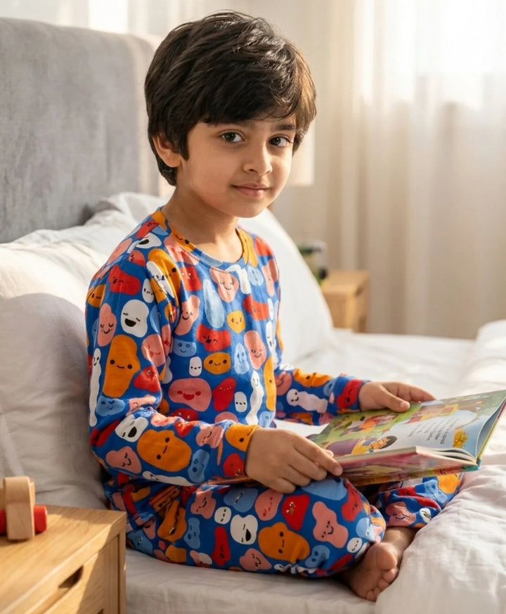 Happy Blobs Long Sleeve Pyjama Set - Blue