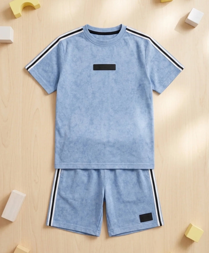 COOL BLUE BOYS OVERSIZED SUMMER T-SHIRT SHORTS SET - BLUE