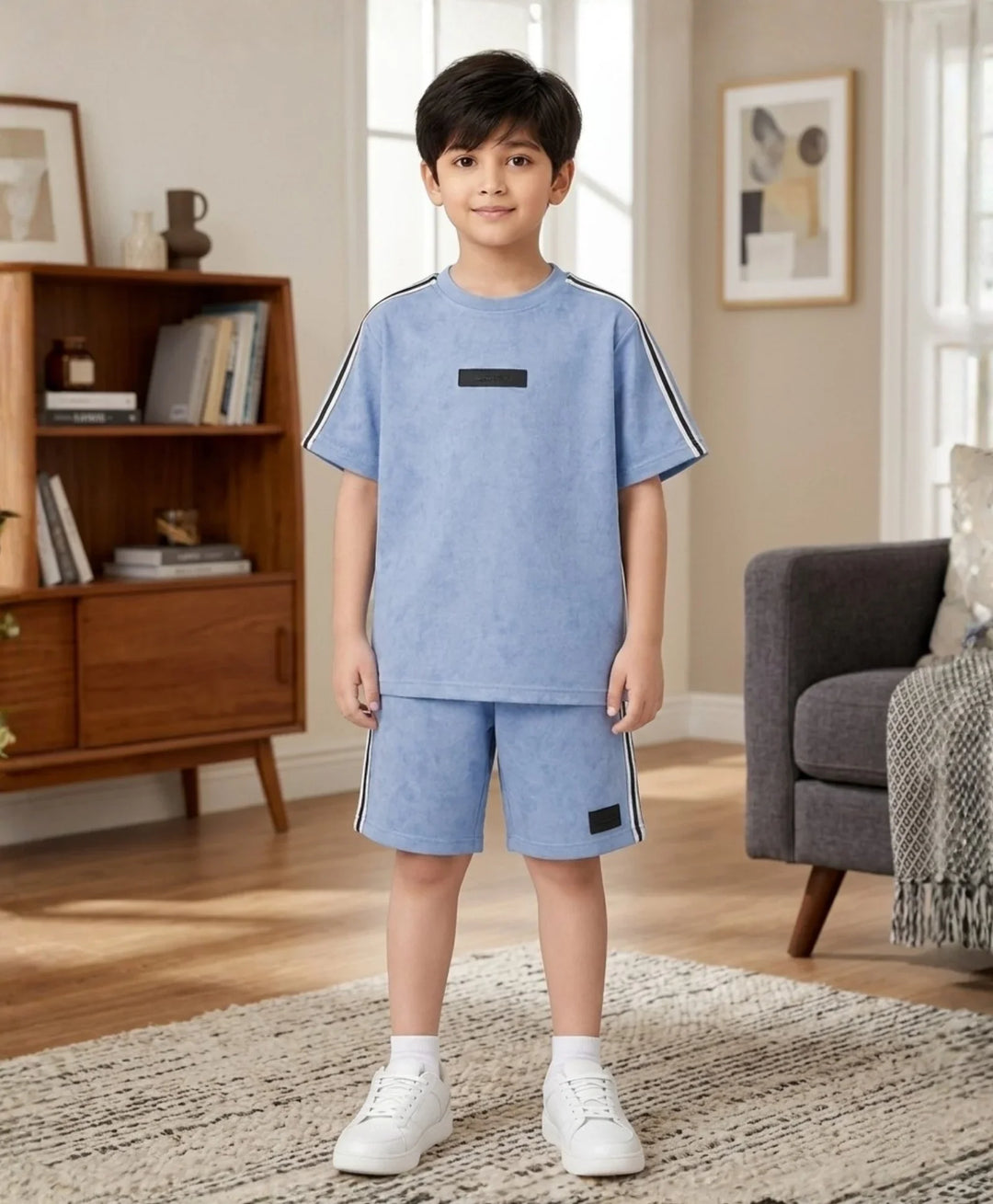 COOL BLUE BOYS OVERSIZED SUMMER T-SHIRT SHORTS SET - BLUE