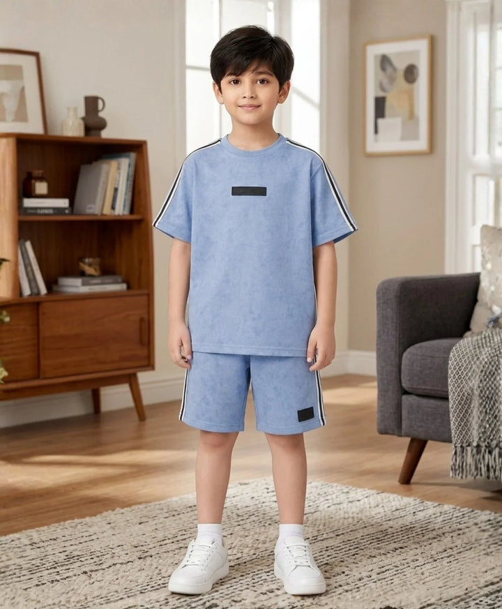 COOL BLUE BOYS OVERSIZED SUMMER T-SHIRT SHORTS SET - BLUE