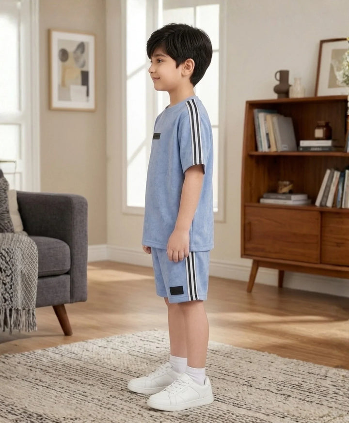 COOL BLUE BOYS OVERSIZED SUMMER T-SHIRT SHORTS SET - BLUE