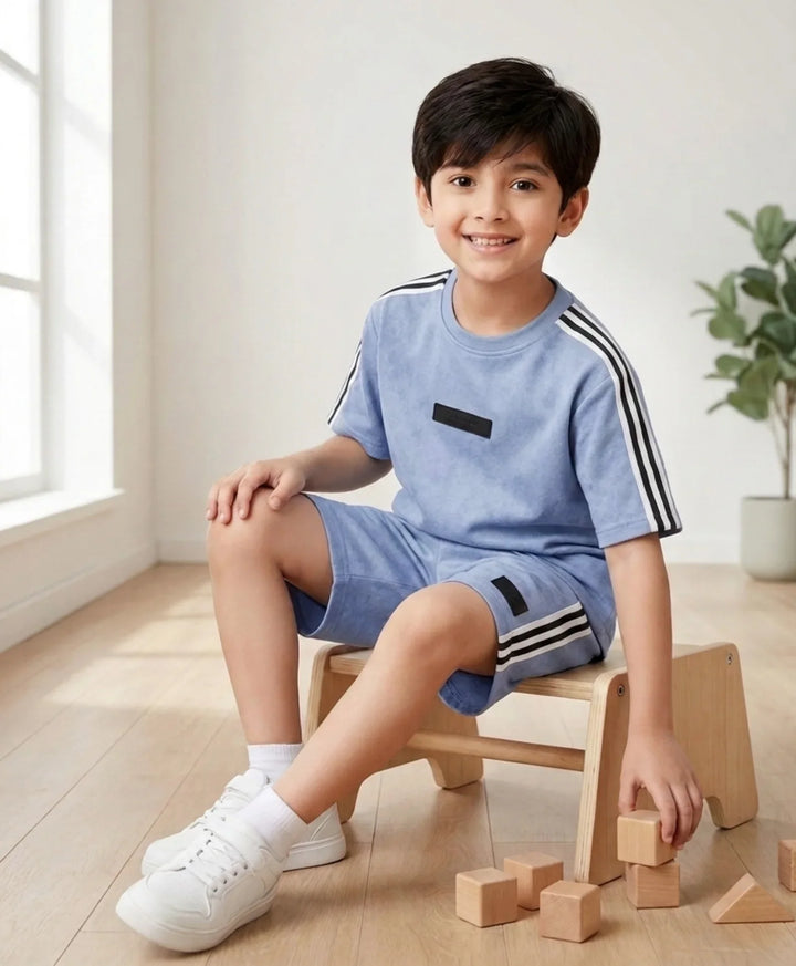 COOL BLUE BOYS OVERSIZED SUMMER T-SHIRT SHORTS SET - BLUE