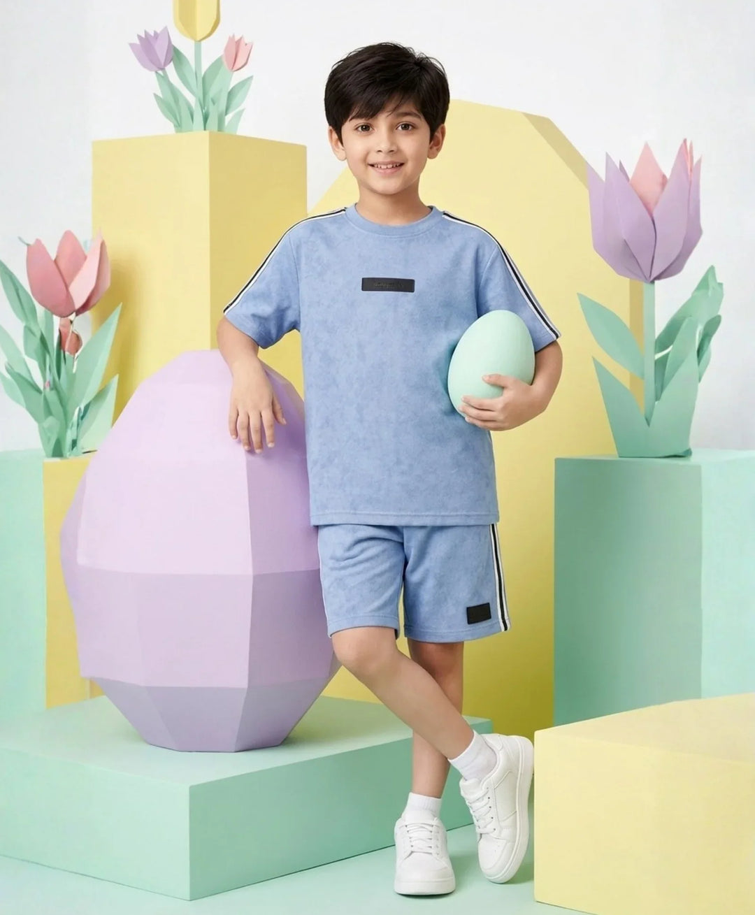 COOL BLUE BOYS OVERSIZED SUMMER T-SHIRT SHORTS SET - BLUE