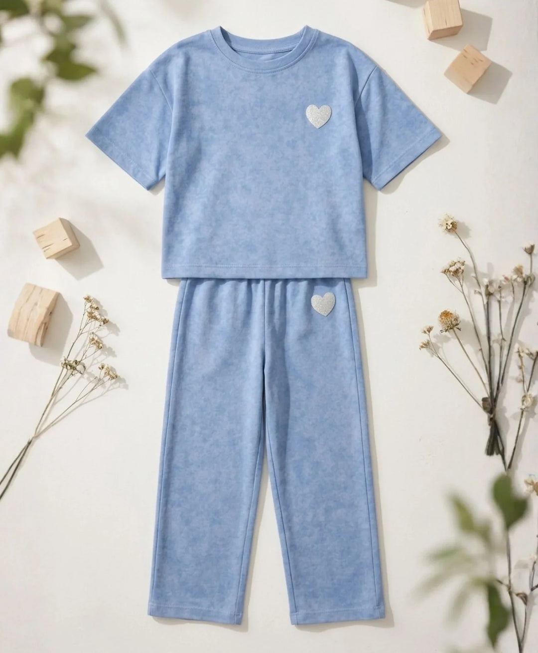 COOL BLUE SUMMER HEART OVERSIZED T-SHIRT JOGGER SET - BLUE