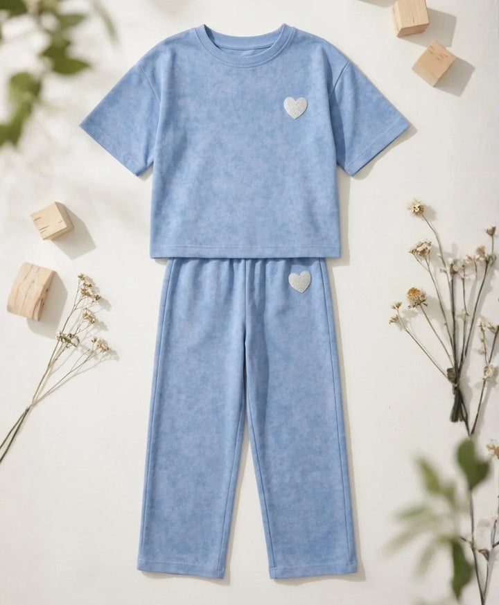 COOL BLUE SUMMER HEART OVERSIZED T-SHIRT JOGGER SET - BLUE