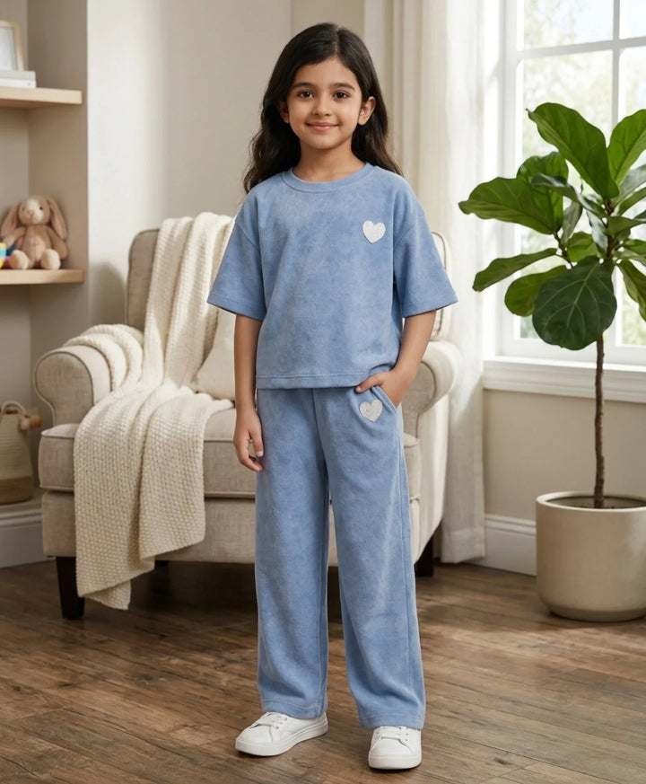 COOL BLUE SUMMER HEART OVERSIZED T-SHIRT JOGGER SET - BLUE