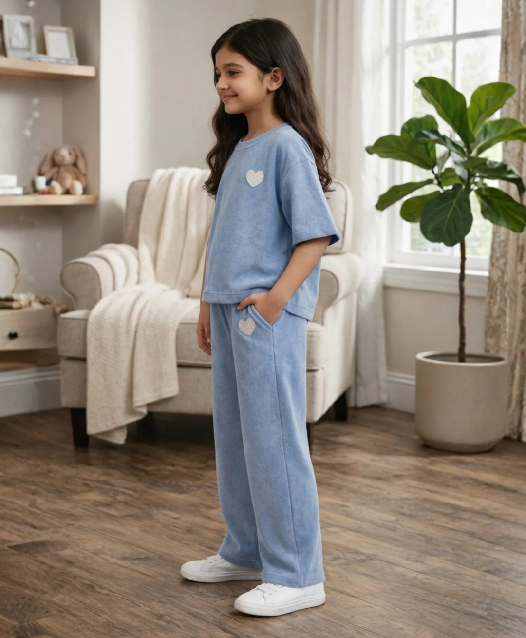 COOL BLUE SUMMER HEART OVERSIZED T-SHIRT JOGGER SET - BLUE