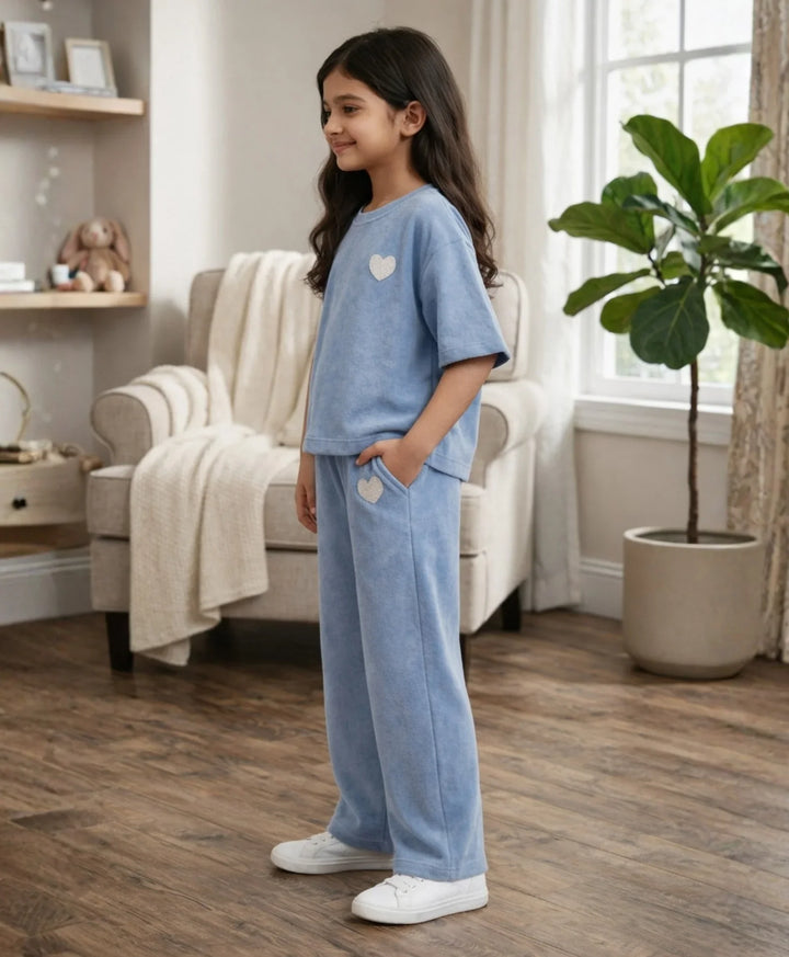 COOL BLUE SUMMER HEART OVERSIZED T-SHIRT JOGGER SET - BLUE