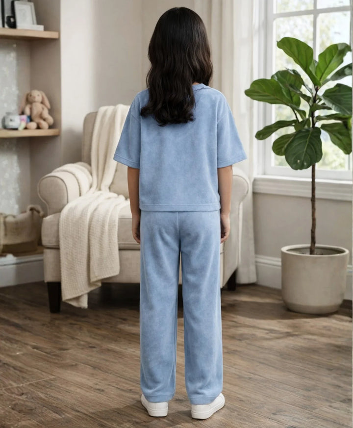 COOL BLUE SUMMER HEART OVERSIZED T-SHIRT JOGGER SET - BLUE