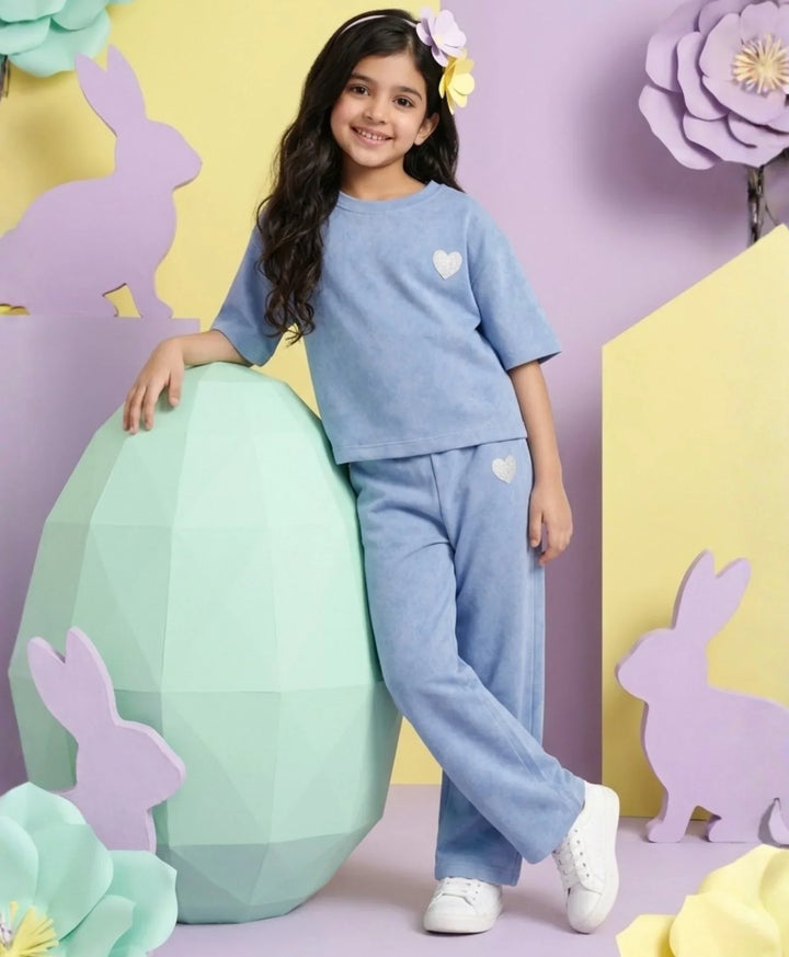 COOL BLUE SUMMER HEART OVERSIZED T-SHIRT JOGGER SET - BLUE