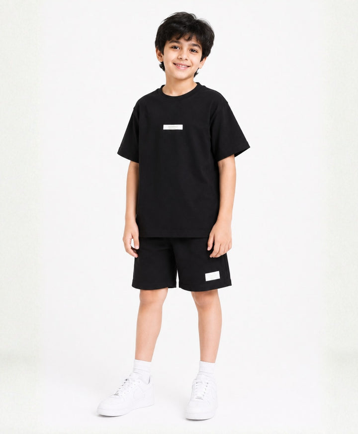 ESSENTIAL BLACK OVERSIZED T-SHIRT SHORTS SET - BLACK